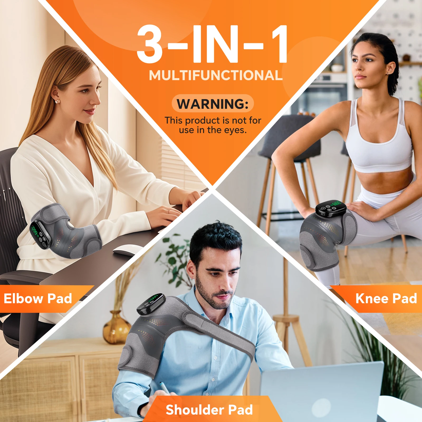 Multifunctional Shoulder Support Belt 3 in 1 Knee Elbow Shoulder Heating Vibration Massage Wrap Pad 3 Level Warm Brace Support