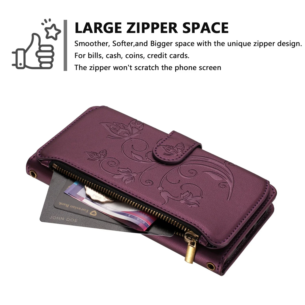 Faux Leather Zipper Wallet Phone Case with Card Holder