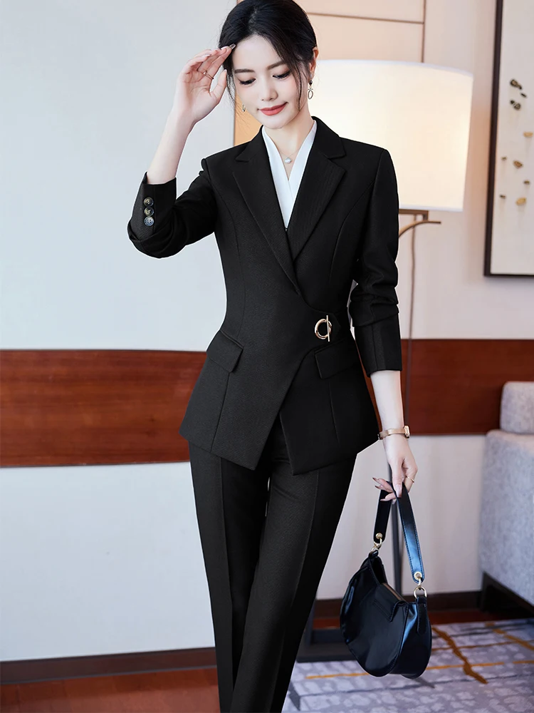 Office Ladies Pant Suit Women Black Blue Wine Female Business Work Wear Jacket Blazer and Trouser Formal 2 Piece Set 3