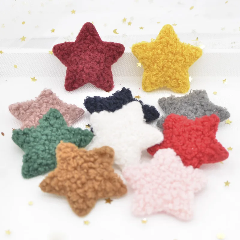 10 Stück geschwollene, weiche Teddy-Plüsch-gepolsterte Aufnäher, Sternapplikationen für DIY-Kleidung, Basteln, Hut, Tasche, Wollhandschuhe, Socken-Ornament