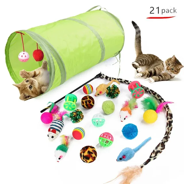 Kitten Toys Variety Pack-Pet Cat Toys Combination Set, Funny Stick, Sisal Mouse, Bell Ball Supplies