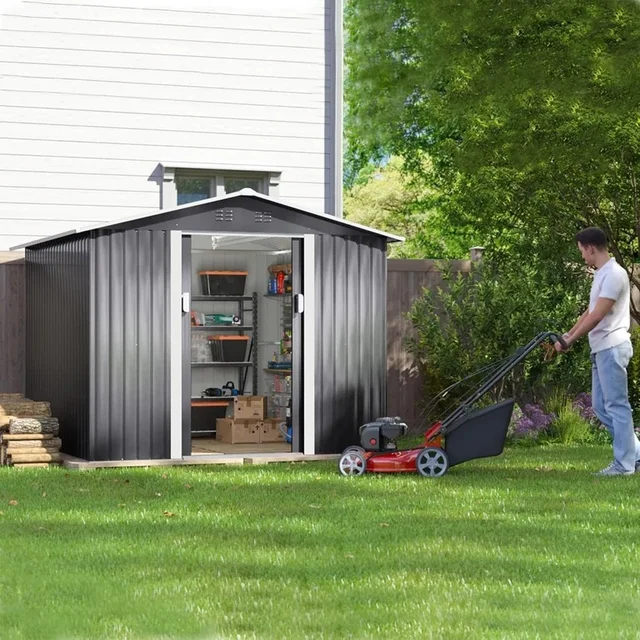 Abri de jardin en métal 8x8 pieds, rangement d'outils d'extérieur pour pelouse de Patio d'arrière-cour, entrepôt étanche 2