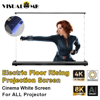 133 Schermo di proiezione a pavimento elettrico da 150 pollici recentemente aggiornato Cinema motorizzato a linguetta con linguetta Bianco 4K/8K per tutti i proiettori