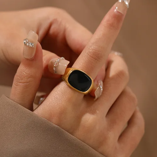 SUNIBI 스퀘어 빈티지 쉘 여성용 반지, 스테인레스 스틸, 화이트 골드 컬러, 대형 청키 링, 파티 쥬얼리 액세서리, 디너 선물 4