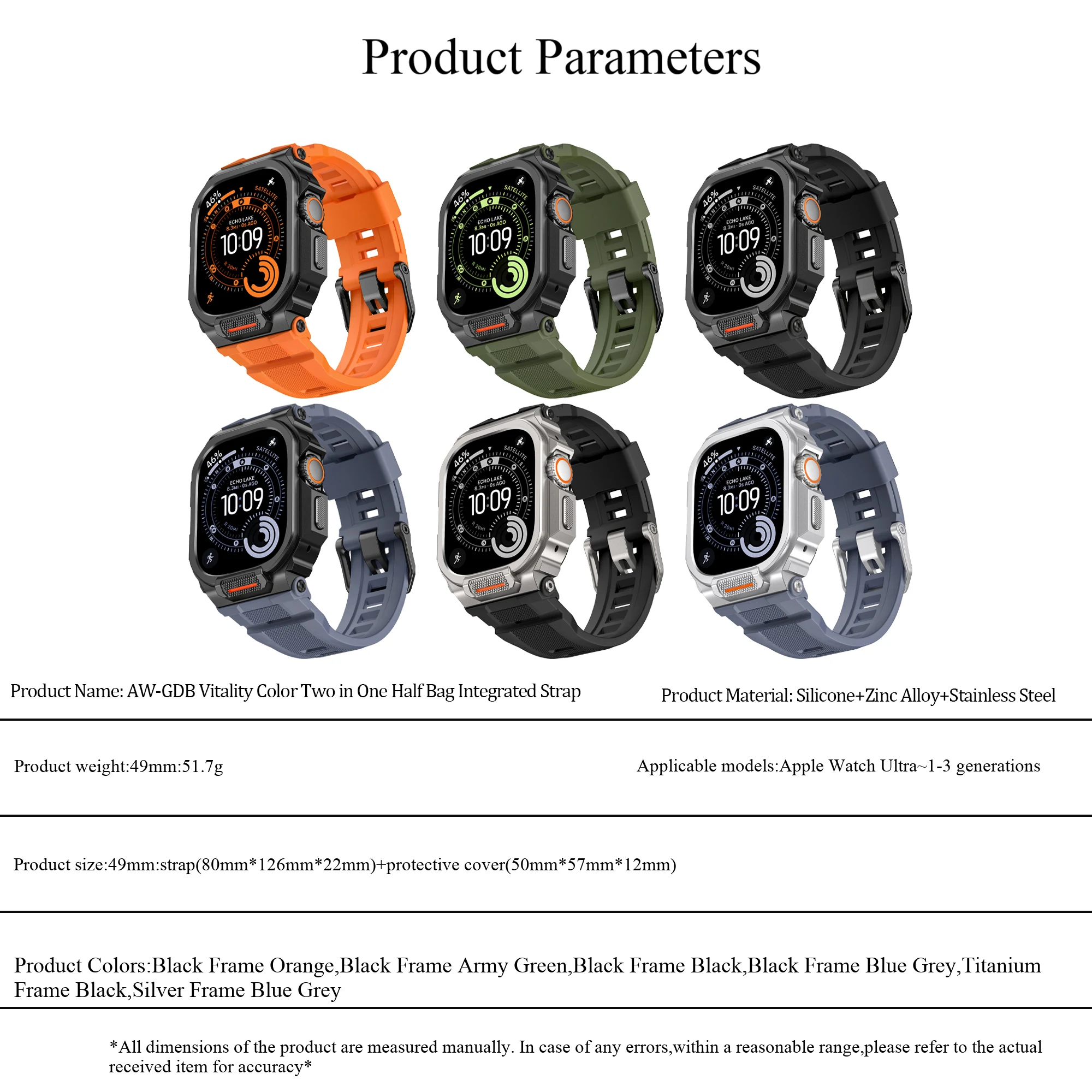 HUADAI Rugged Military Grade Shockproof Apple Watch Cover with Band 49mm