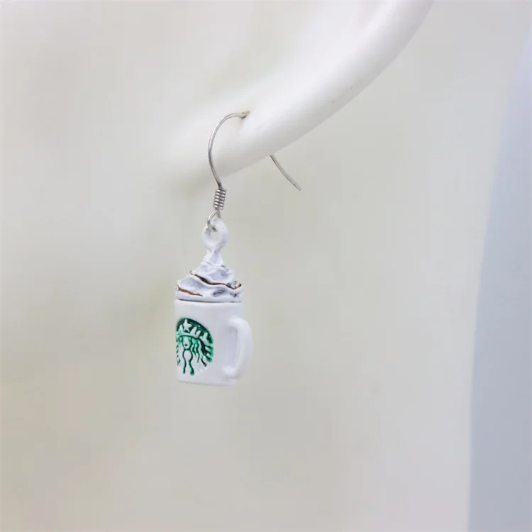 

ZFSILVER 925 Silver Coffe Cup Women Female Resin Drop Funny Custom Cute Earrings Girl Gifts Eardrop Kid Accessories Carton Party