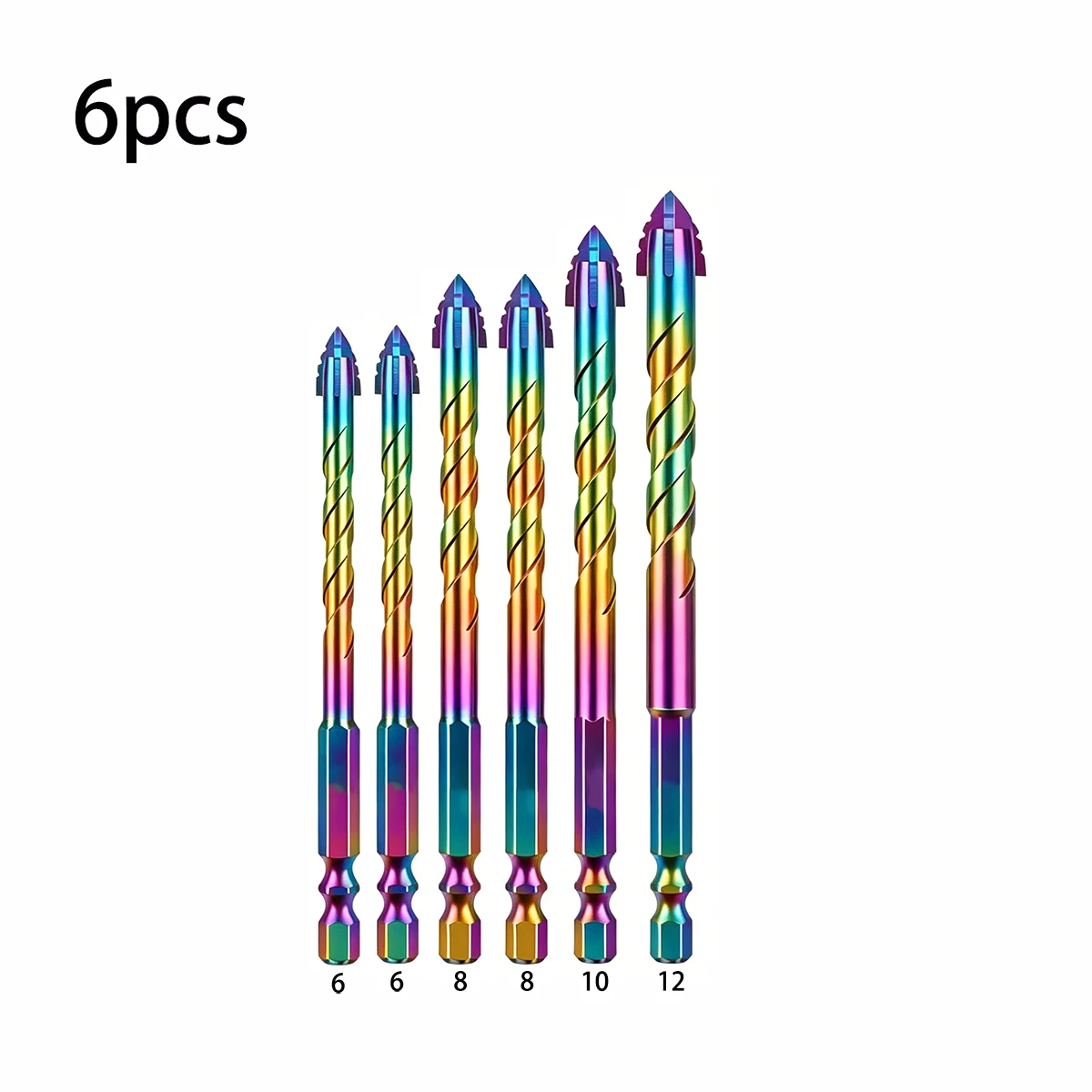 Four-Edge Serrated Multipurpose Drill Bits Set, Hex Shank, for Tile, Marble, Glass, Brick, Concrete, and Wood