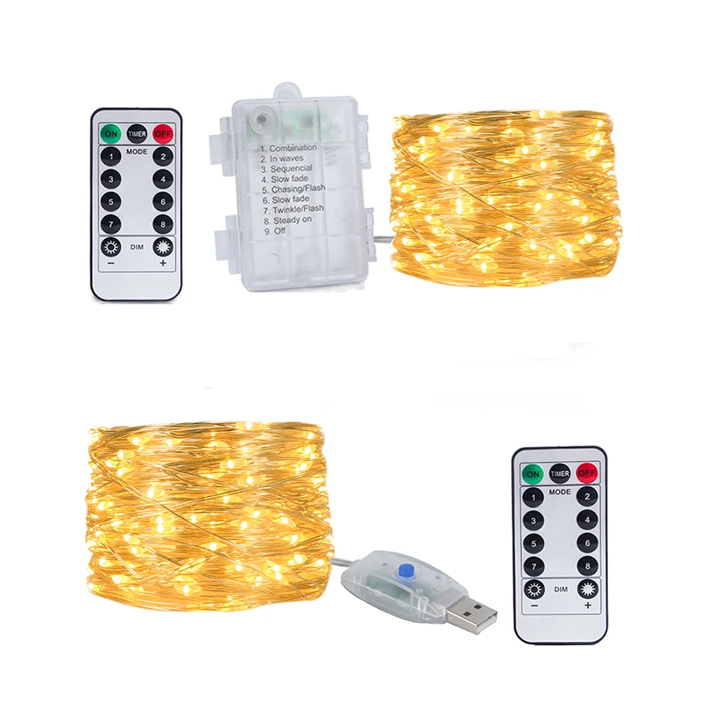 LED 구리 와이어 스트링 조명, USB 배터리 전원, 요정 조명, 화환, 캠핑 가든 파티 웨딩 크리스마스 장식