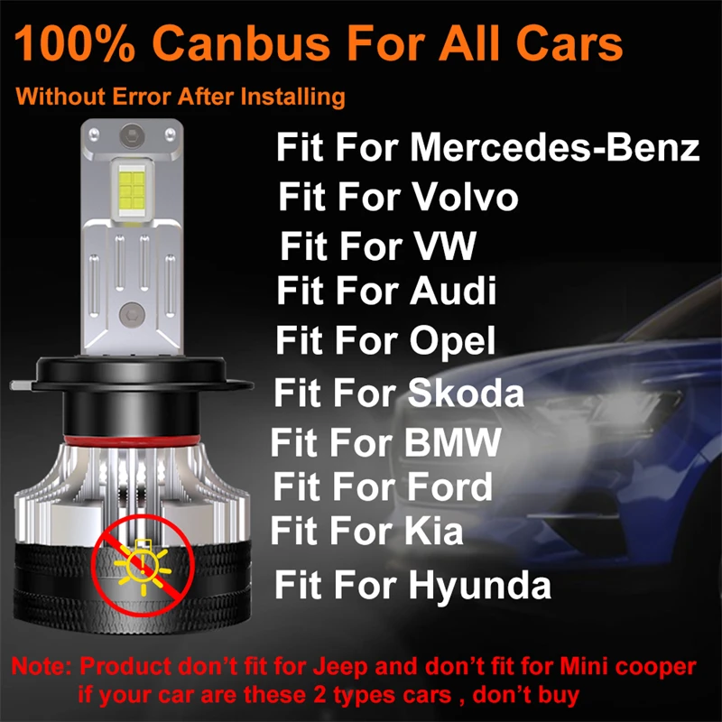 600W 400000LM H7 LED H4 Canbus H1 H8 H9 H11 HB3 HB4 Car Headlight Bulbs 9005 9006 Auto Fog Light 6000K 12V No Error