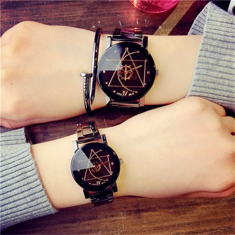 

Couple Watches Men Gear Triangle Pointer Compass Dial Second Hand Watch For Women Stainless Steel Watches Relogio Feminino Gifts