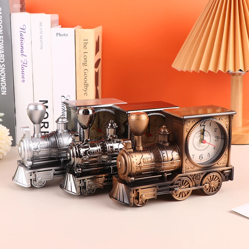 Creative Locomotive Train Alarm Clock Antique Engine Design Table Desk Decor Ornaments