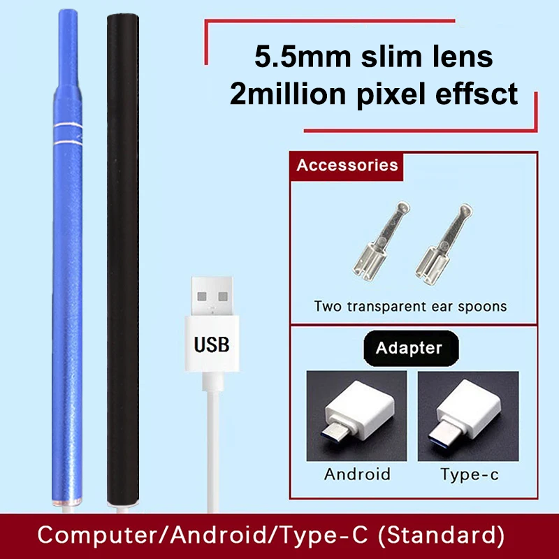 Description Picture 4 of item5.5MM HD Visual Ear Endoscope 3 in 1 USB Otoscope Ear Wax Cleaning Inspection Camera Tools for Android Phone PC