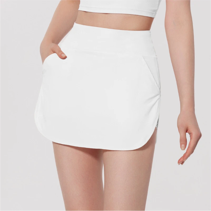 Women Tennis Skirts High Waist Sport Skorts Fake Two-Piece Badminton Shorts Girls Elastic Gym Fitness Running Skort With Pocket