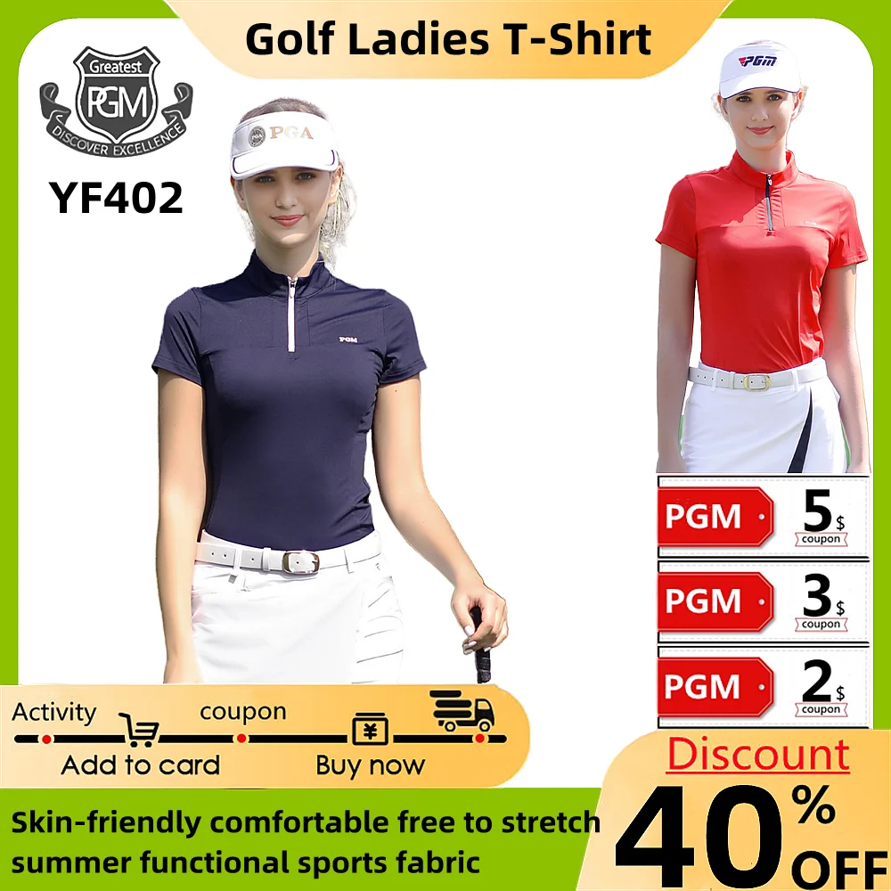 

PGM Golf Ladies Short Sleeve Breathable T Shirt Top Summer Golf Clothing Women Casual Stretch Sports Fabric Golf Short Sleeve