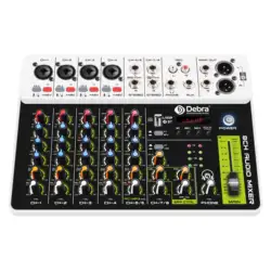 Debra V8 8-Channel Audio Mixer with Bluetooth, USB, 48V Phantom Power, and Delay/Repeat Effects (V8 8 Channel)