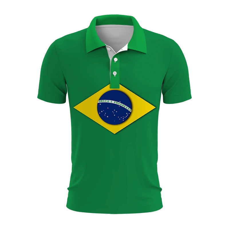 Brasilien National Emblem 3d gedruckt Sommer Button-Down-Kragen Polod für Männer Casual Tops übergroße Kurzarm Trend Männer Kleidung – Detail 5