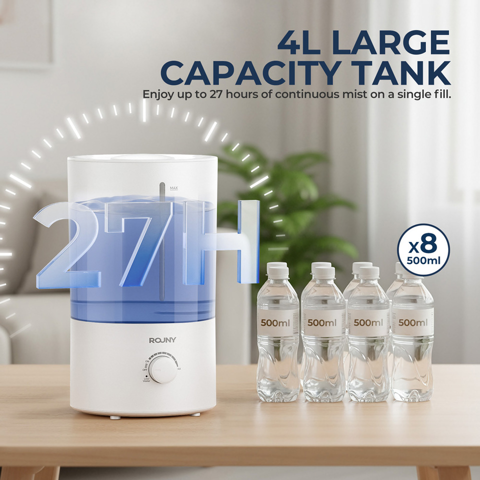 Air Humidifier with Low Water Protection, 4L Large Capacity Ultrasonic Humidifier