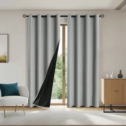 Elegant Solid Blackout Privacy Drapes with Grommets - 100X250cm (Grey)