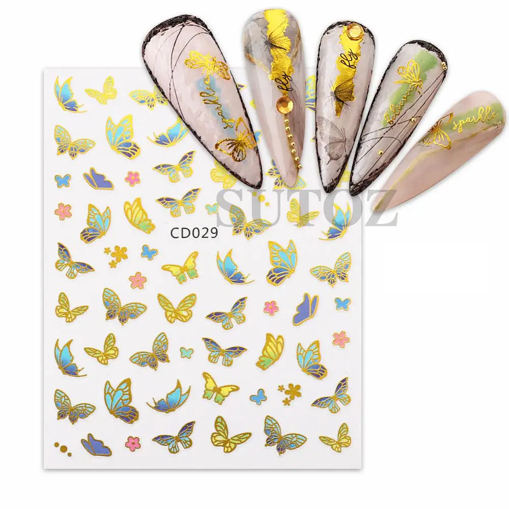 

Bronzing Butterfly Nail Stickers Flowers Self Adhesive Transfer Sliders Wraps Elegant Style Decal Christmas Manicure Decoration