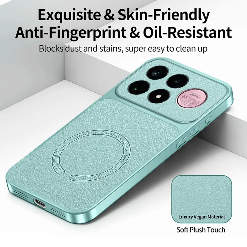 Luxury Leather Texture Shockproof Soft Back Bumper Cover with Magnetic Wireless Charging