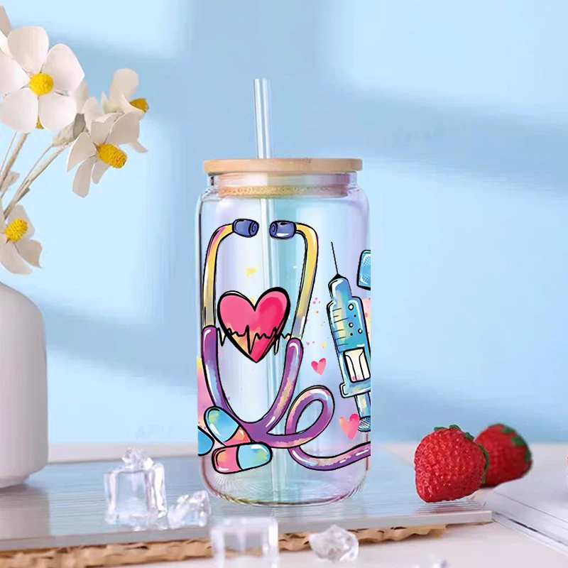UV DTF Transfer Sticker Nurse Health For The 16oz Libbey Glasses Wraps Bottles Cup Can DIY Waterproof Decals 2462 DTF Transfer Sticker