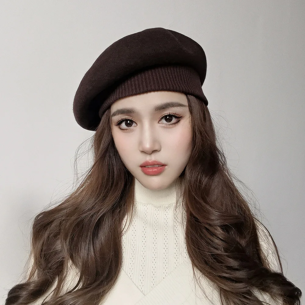 Winter Hats For Women Beret Knitted Wool Deep Brim Keep Warm