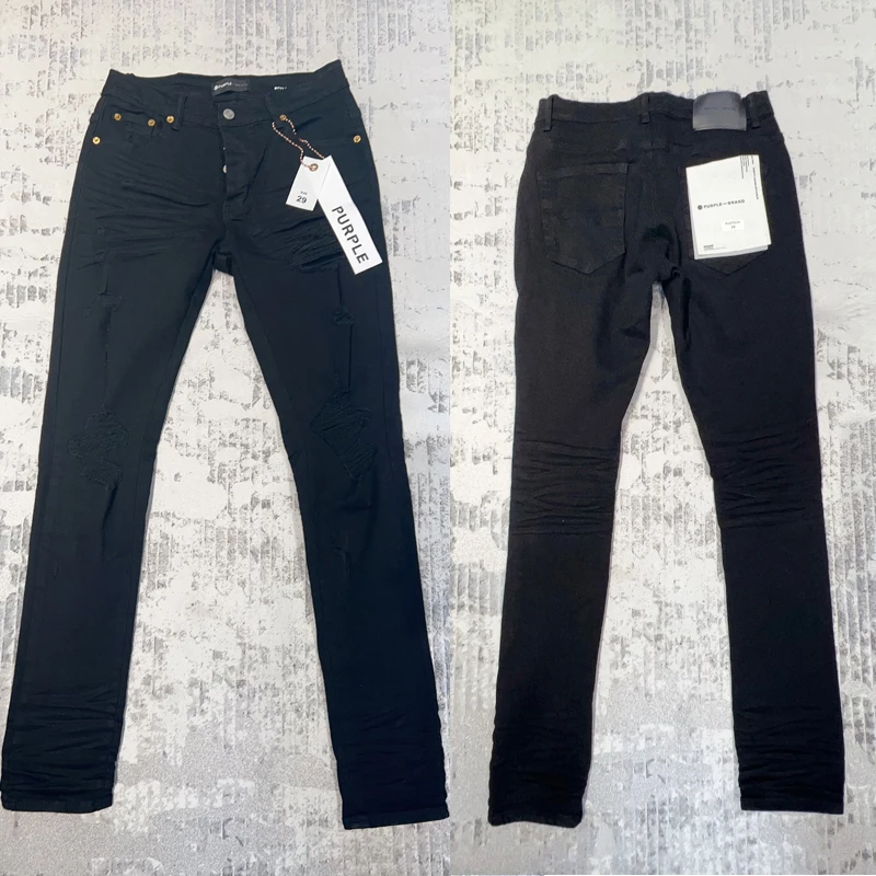 

Purple Brand Jeans Classic Black Original Label Men's Women's Fashion All-match Destroy Do Old Long Trousers