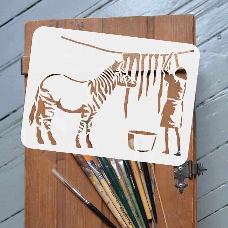 1pc バンクシーゼブラウォッシュステンシル 8.3x11.7 インチ再