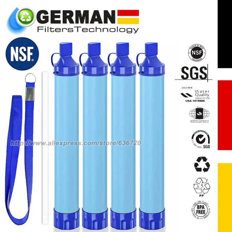 K8612 Outdoor Water Filter Personal Water Filtration Straw Emergency Survival Gear Water Purifier for Camping Hiking (4pcs)