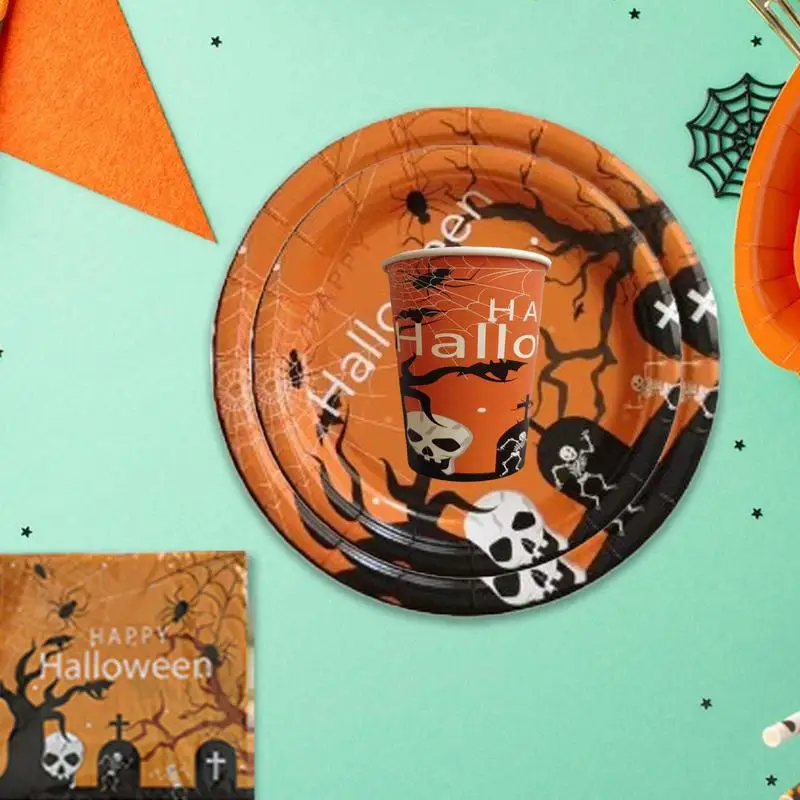 Halloween Tableware Halloween Theme Party Supplies Happy Tableware Set Paper Plates Cups And Napkins For
