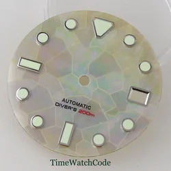 Green Luminous Mother of Pearl Watch Dial with Date Window and Hands Set (White dial)