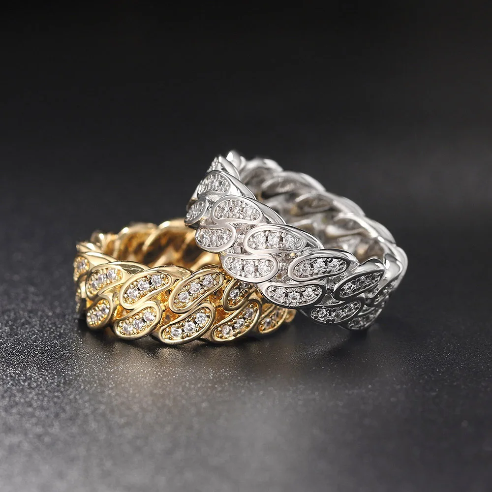 Cuban Link Ring for Women Hiphop Mens Rings Zircon Gold