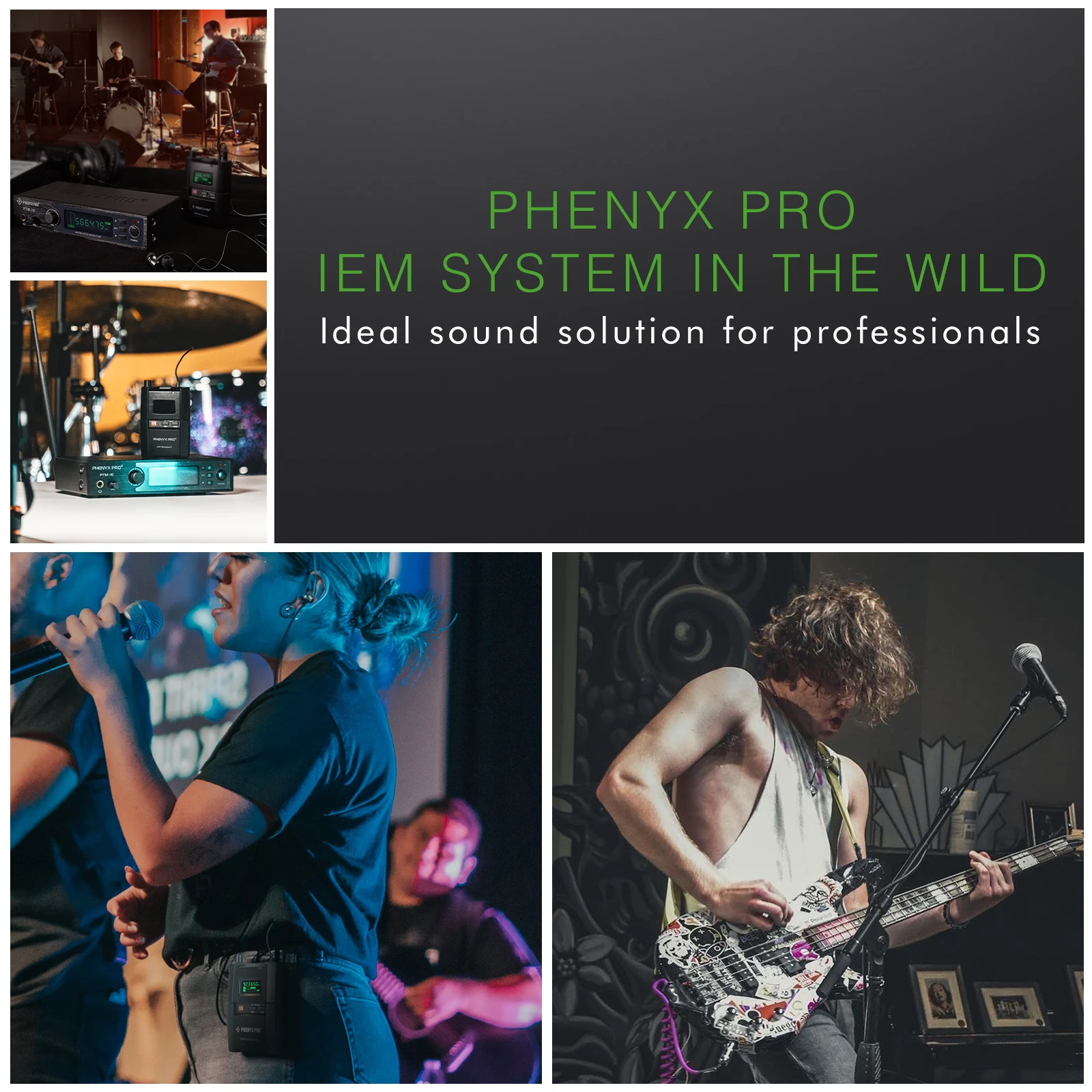 Stereo Wireless in Ear Monitor System 900MHz Band Wireless UHF Audio IEM with Rack Mountable for Stage Church Phenyx Pro PTM-10