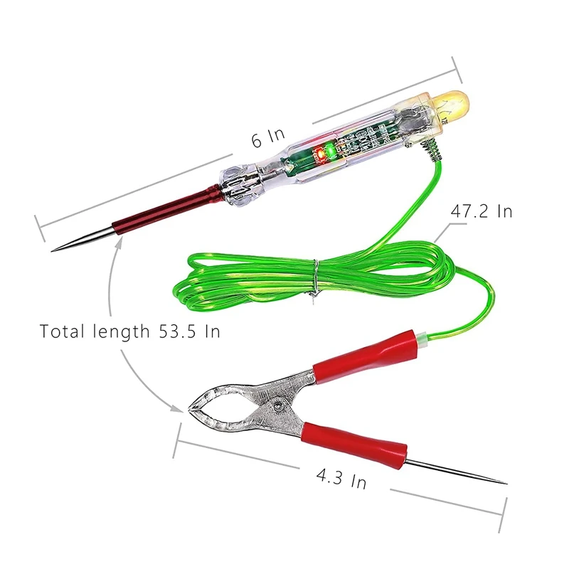 자동차 LED 회로 테스터 듀얼 프로브 테스트 조명, 테스트용 동결 방지 와이어 악어 클립, 5X, 6-24V, 47 인치