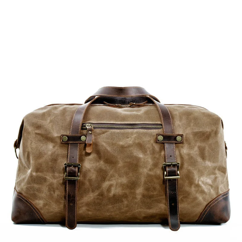 Mens Waterproof Oil Wax Canvas Bags Overnight Travel Bags Large Capacity Luggage Wild Retro Shoulder Bag Free Shipping