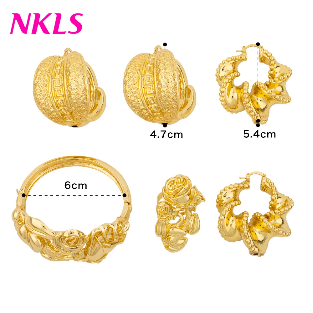 Bridal jewelry sets earring ring sets Dubai Women Luxury Bangles Earrings Rings Set High Quality Classic Gold Color Jewelry Sets Fashion Bridal Jewelry Wedding Party