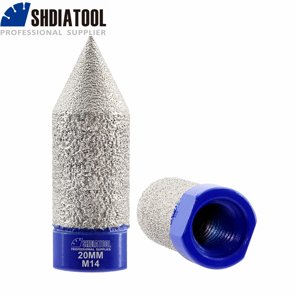 SHDIATOOL Diameter 20mm Diamond Milling Finger Bits Grinder Cone Granite Marble Polishing Tile Ceramic Diamond Chamfer Bits bgtec 1pc hex shank diamond chamfer bits ceramic marble tile quartz countertop milling bits hole grinder dia20 35 50mm grinding