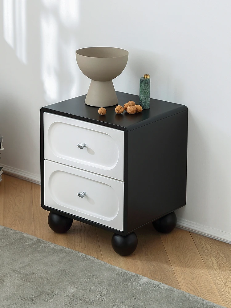 

Seven Mile House/French Cream Medium Antique Bedside Table Bedroom Modern Simple Black and White Solid Wood Retro Bedside Table