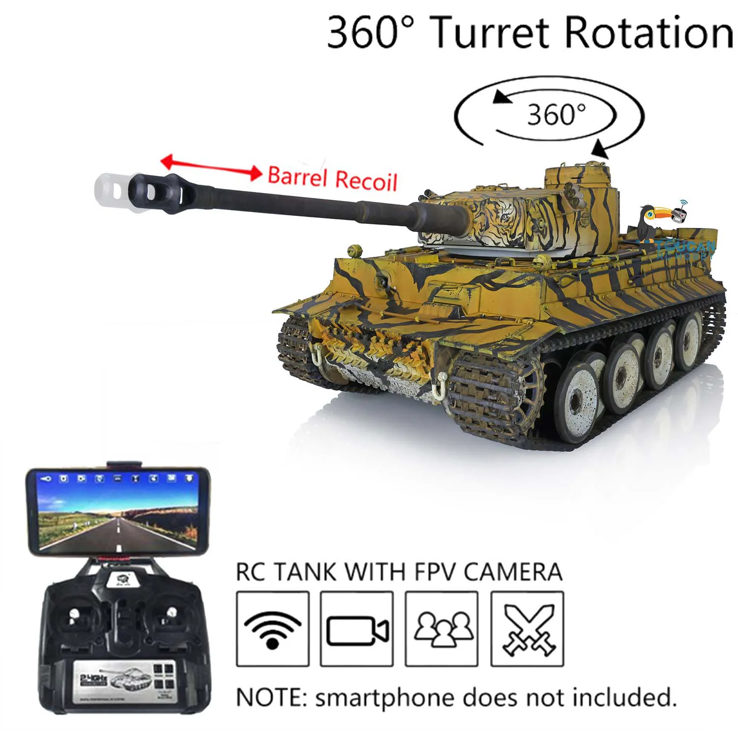 1/16 헨롱 토이즈 HL 독일 타이거 I RC 탱크 TK7.0 FPV 3818 컬렉션..