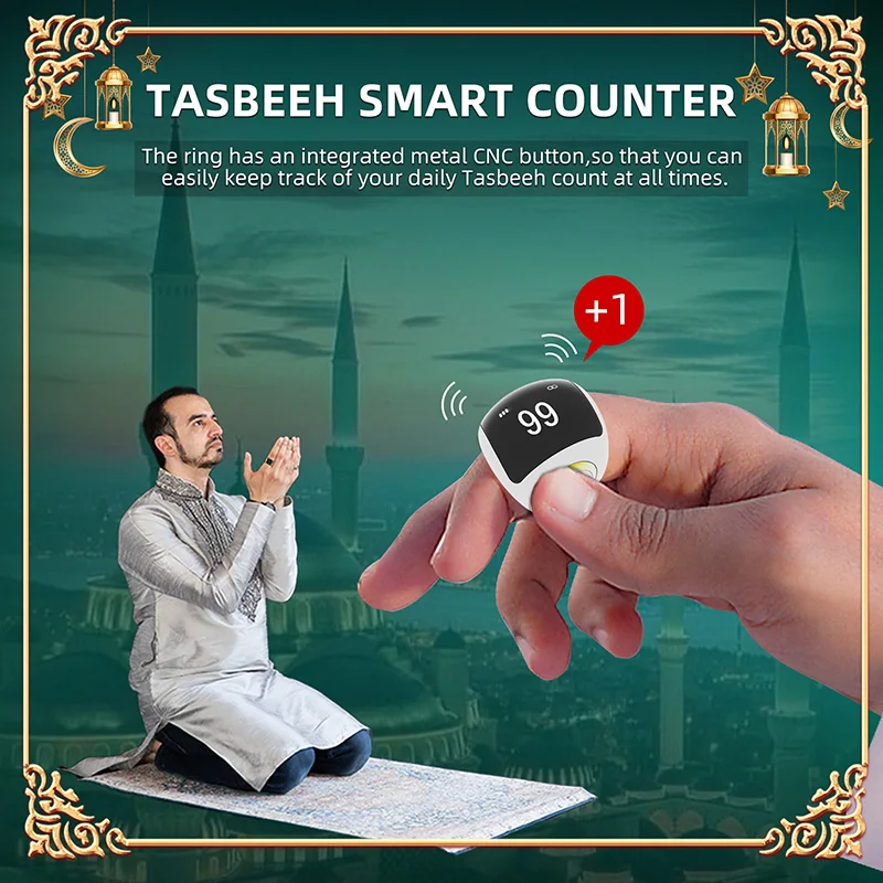Islamic Gift Bluetooth Waterproof Zikir Qibla Ring Muslim Pray Tasbeeh Counter Ring Tasbih Tally Counter