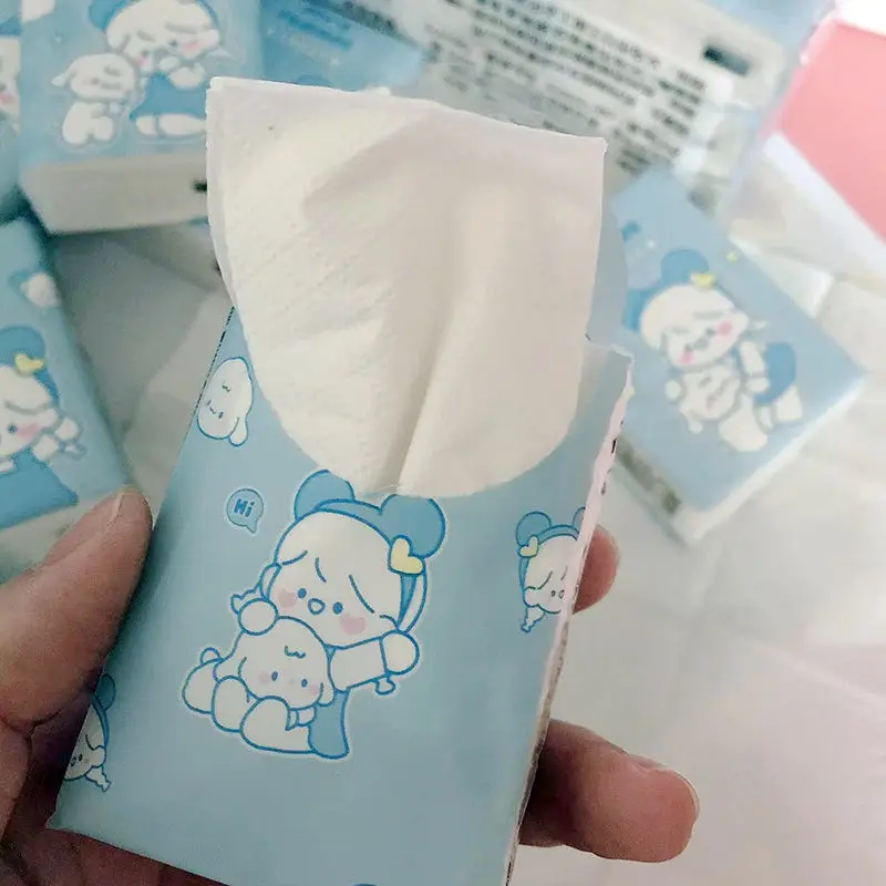 18 Packs of Cartoon Girl Handkerchief Paper Portable Small Packs of Facial Tissue Student Toilet Paper Can Be Wet Napkins