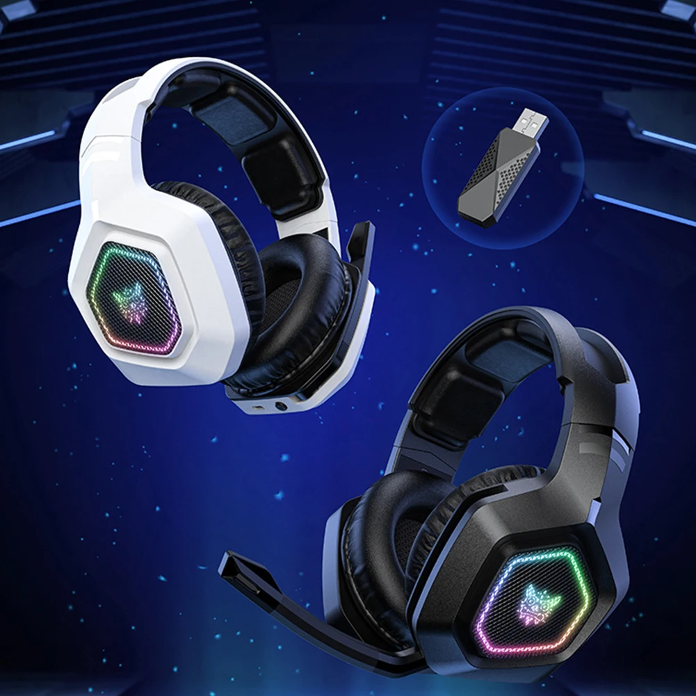 무선 게이밍 헤드셋 2.4GHz/BT 5.3/유선 오버이어 헤드폰 RGB 조명 게이밍 헤드폰 (PS4, PC, 노트북용)