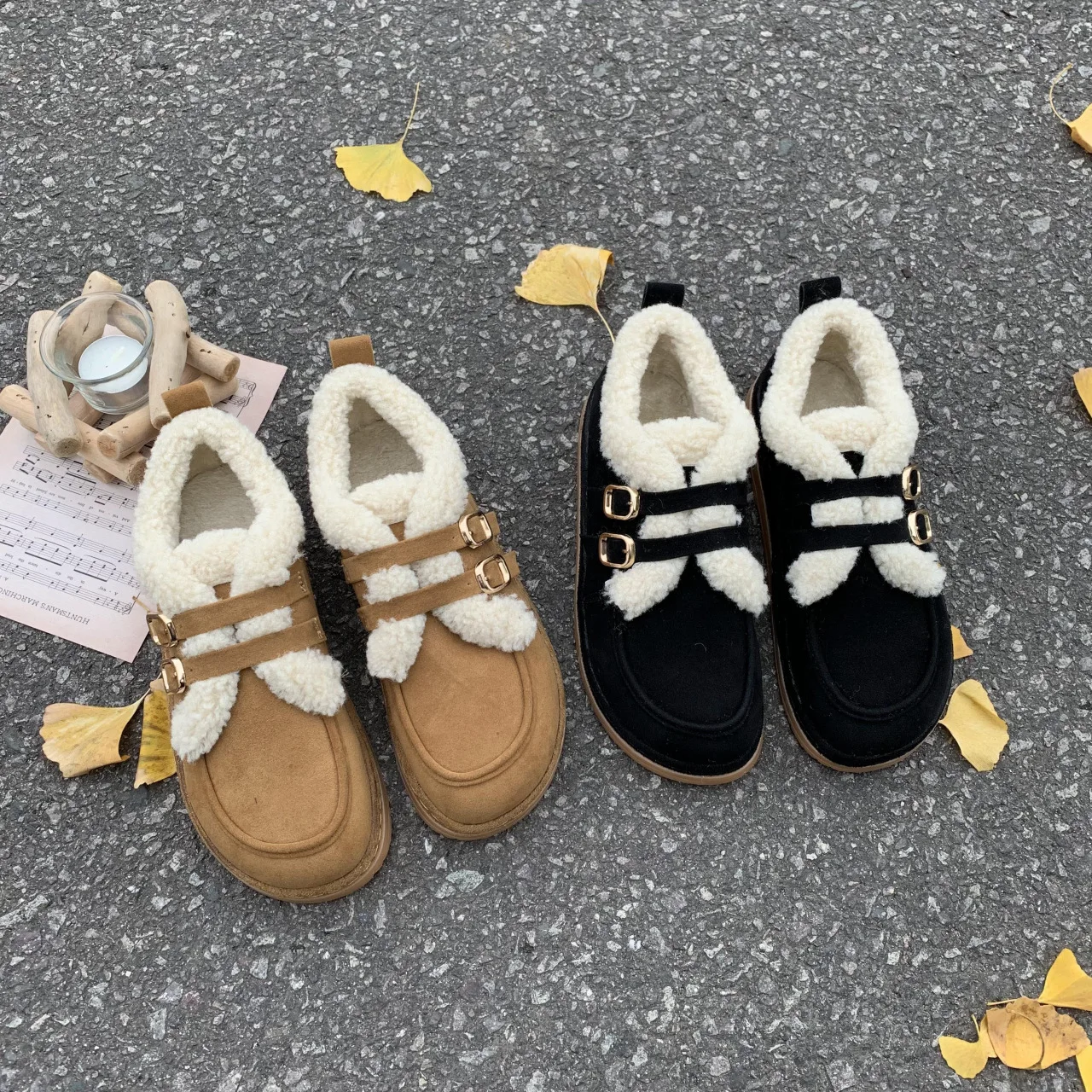 Snow boots Women's 2022 Winter New Style Plush Warm Bread Cotton Shoes Suede Ladies Flat Casual Shoes Loafers