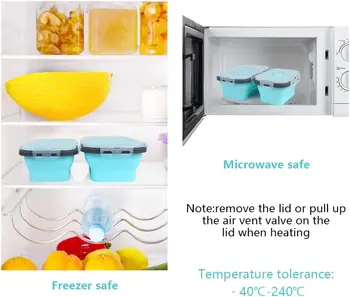 4PS Collapsible Food Storage Containers with Lids & Vent,, Kitchen Stacking Silicone Collapsible Meal Prep Container Set for 7