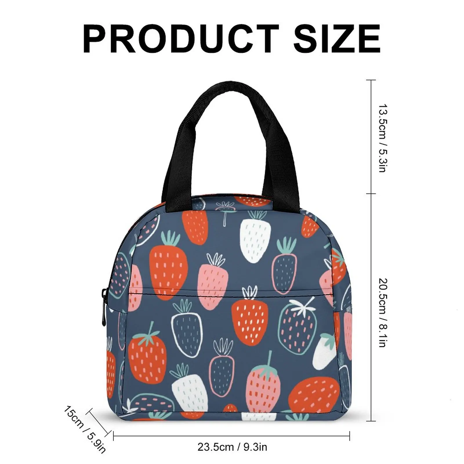 Custom Pattern Tote Lunch Bags for Women Dark Blue Fruit Print Portable Meal Bag Picnic Travel Breakfast Box Office Work School