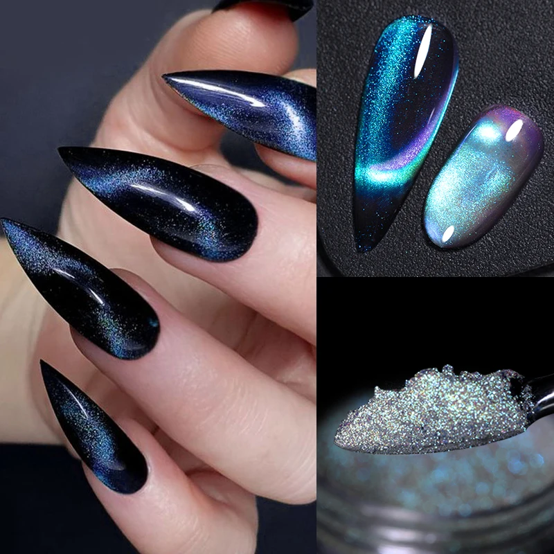 Nail Powder Gel Nail Polish Nail Glitter Nail Pigment Nail Decoration Nail Decorations Nail Powder Set 1Box Cat Magnet Nail Powder Glitter Nail Chameleon Effect Chrome Pigment Dust UV Gel Polish Art Manicure Tools