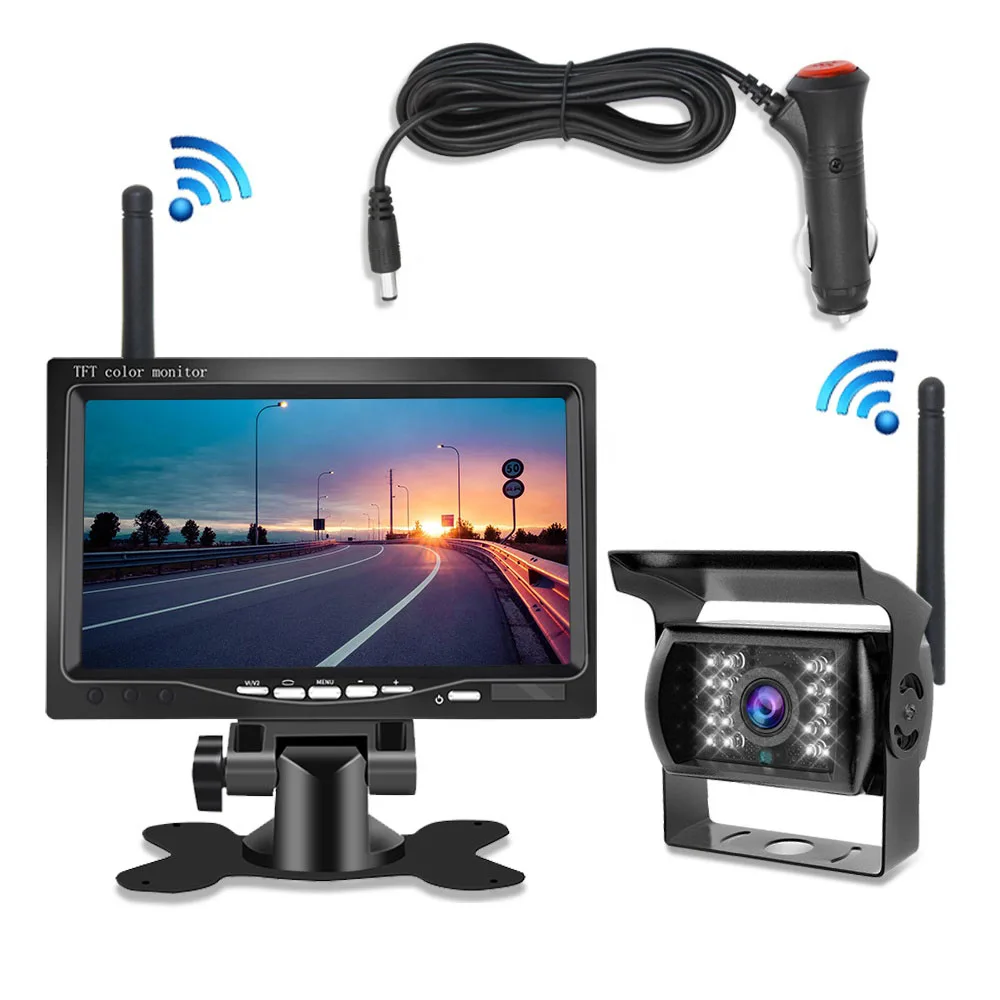 

7Inch Monitor Wireless Rear View Backup Camera Night Vision System for Car RV Truck Bus