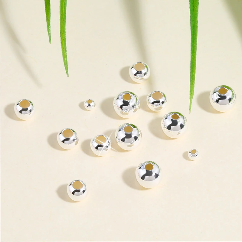 10-40pcs REAL 925 Sterling Silver Round Beads Spacer Beads Silver