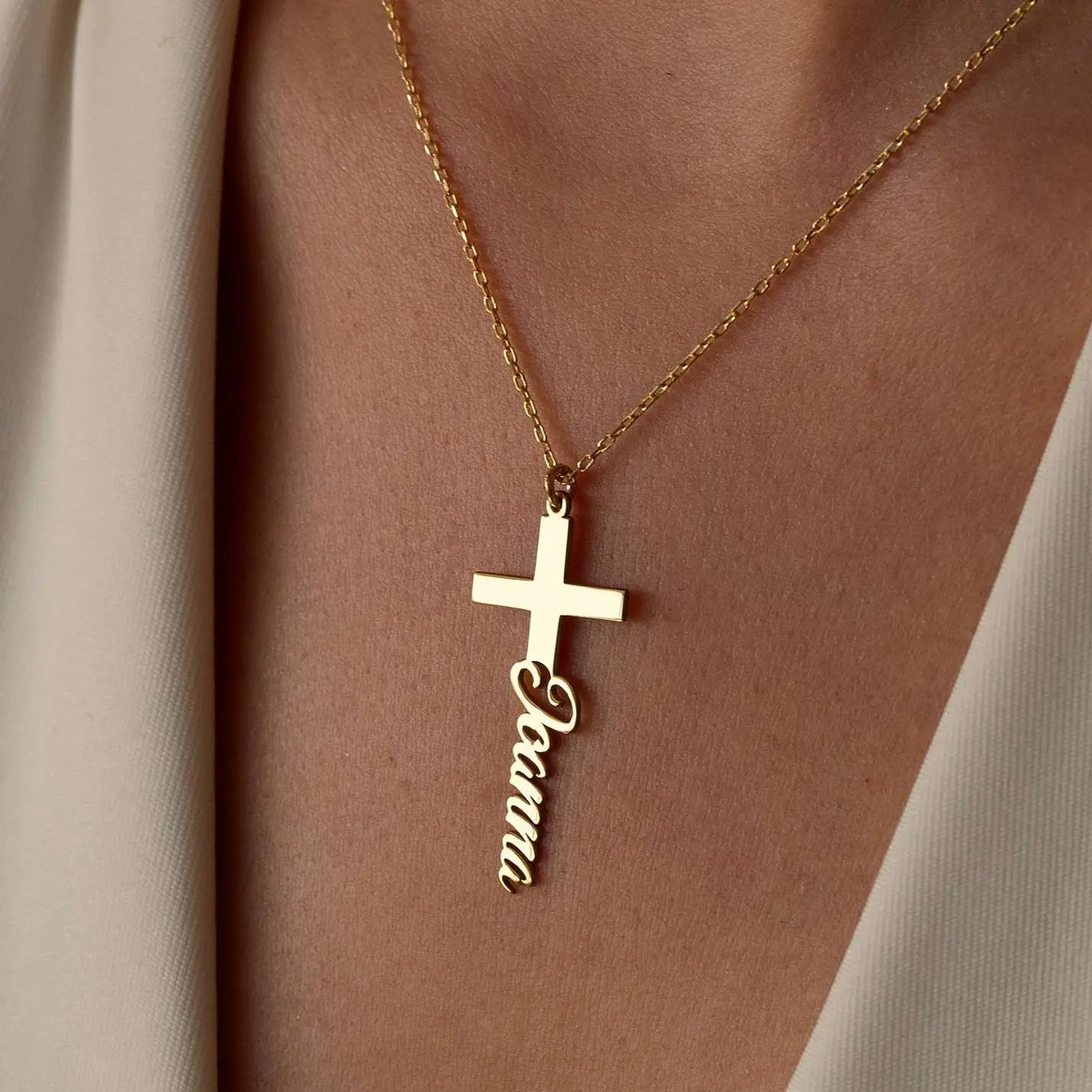 Personalized Cross Necklace with Name Stainless Steel Custom Name Pendant Cross Necklace Gift for Friend