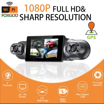 차량용 DVR 대시 캠, 와이파이 GPS, 24 시간 주차 모니터, 3.0 인치, 4CH HD, 4x1080P 비디오 녹음기 루프 녹화, 야간 투시경, WDR 블랙 박스